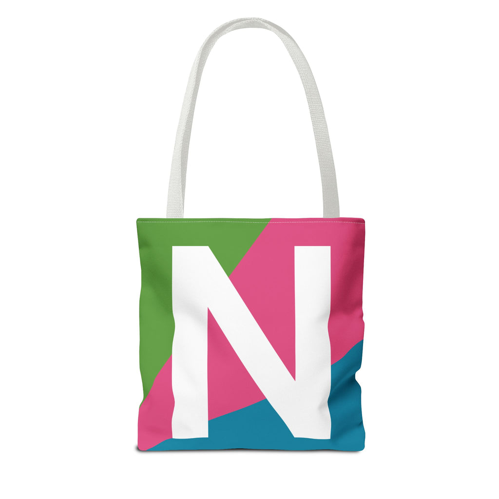 Monogram 'N' Colorblock Tote Bag — Personalized Initial N Shoulder Tote