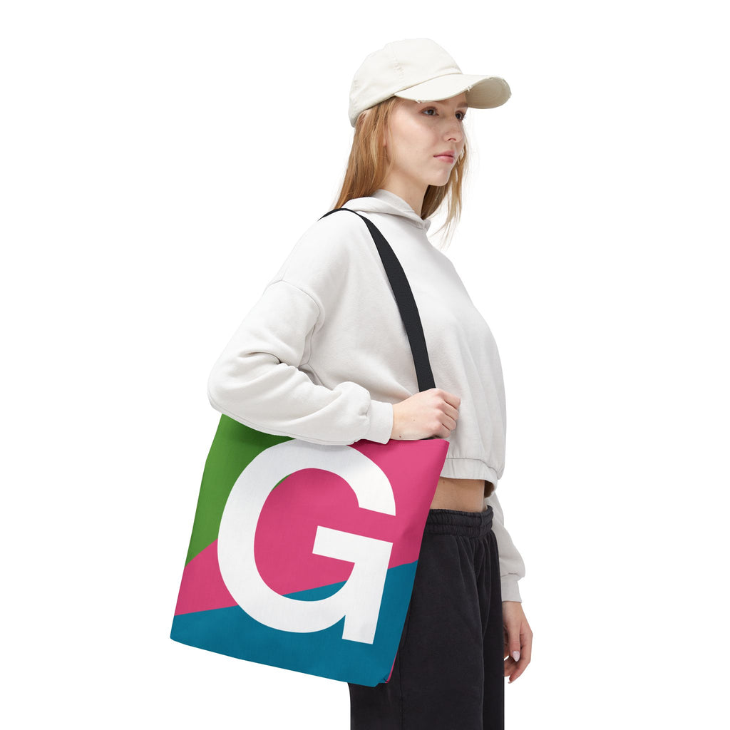 Monogram 'G' Colorblock Tote Bag — Personalized Initial G Shoulder Tote