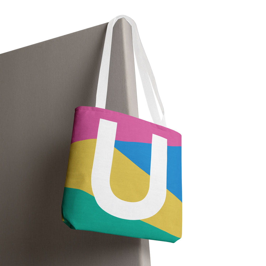 Monogram 'U' Colorblock Tote Bag — Personalized Initial U Shoulder Tote