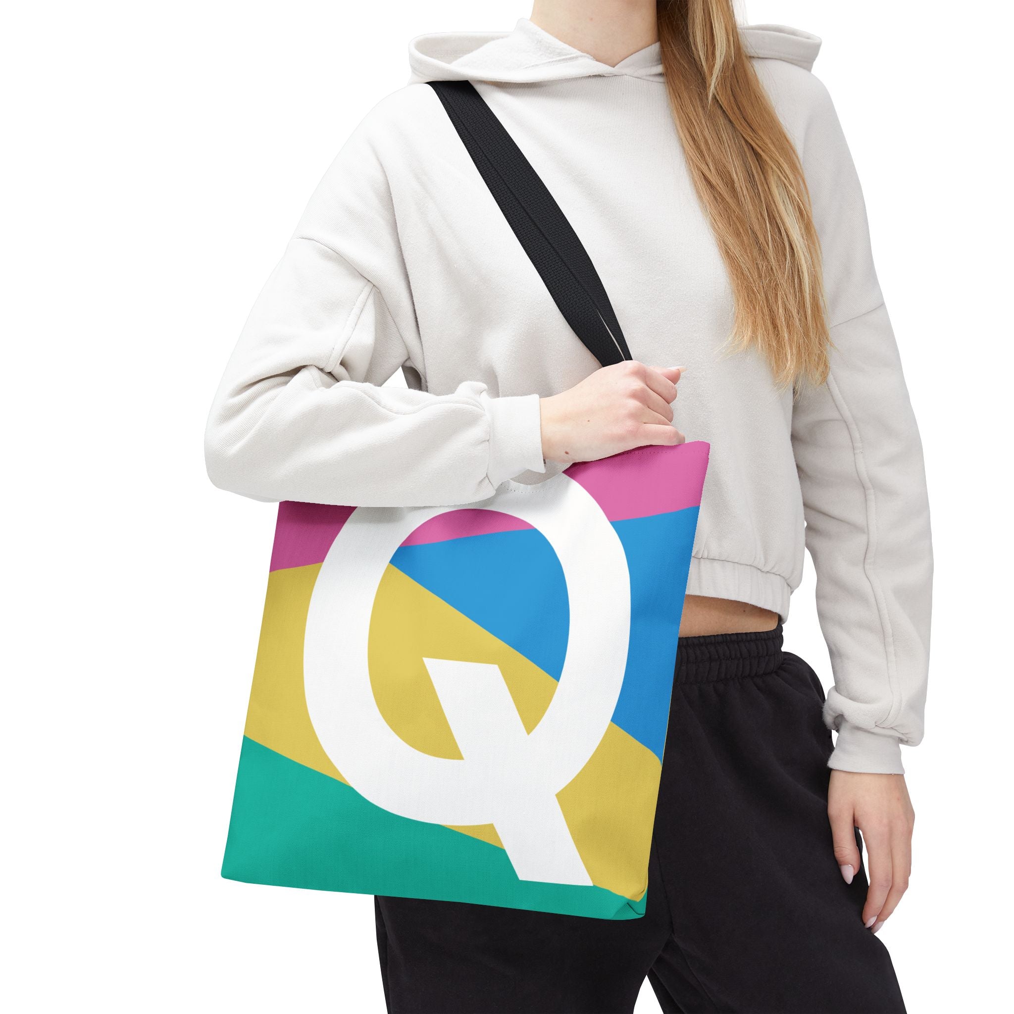Monogram 'Q' Colorblock Tote Bag — Personalized Initial Q Shoulder Tote