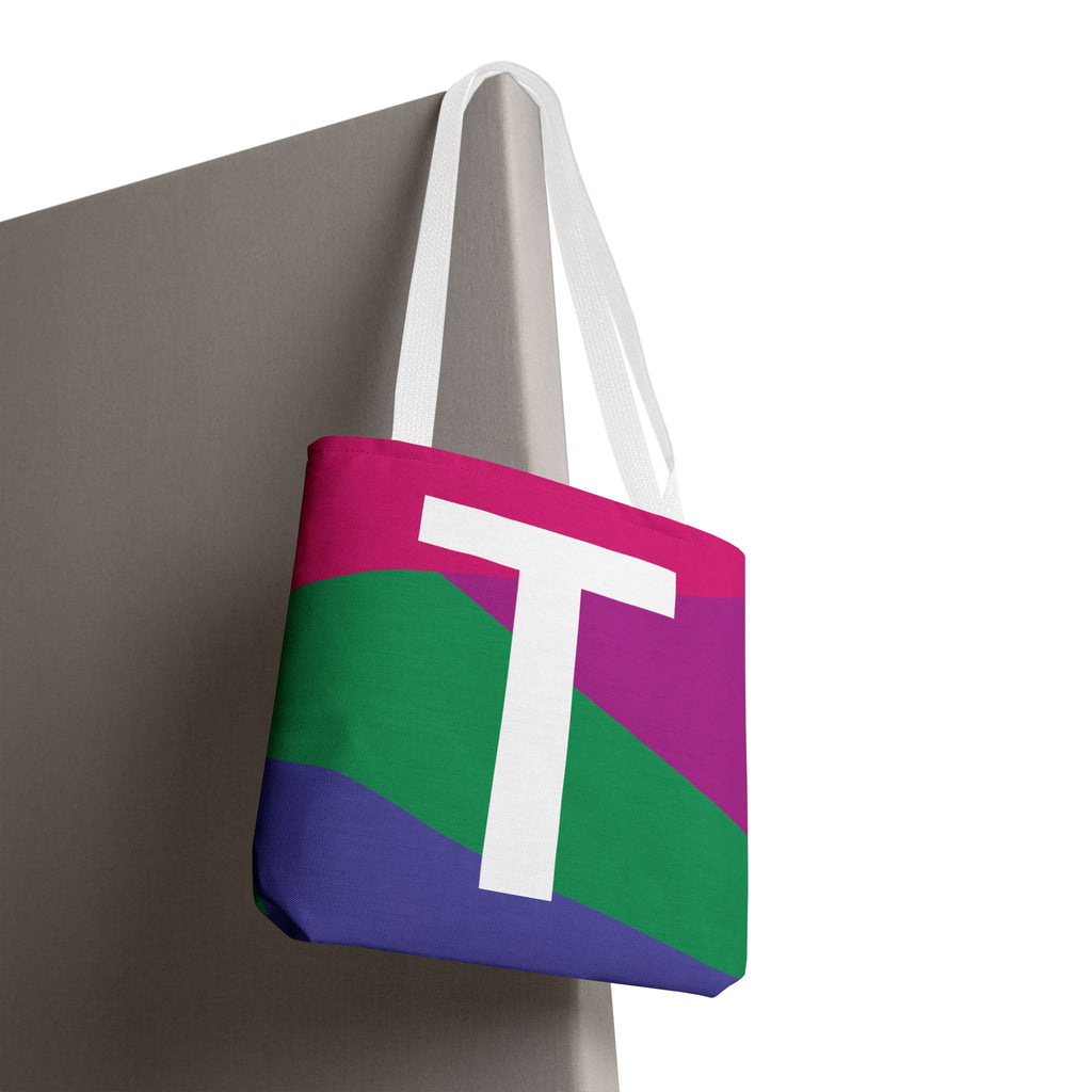 Monogram 'T' Colorblock Tote Bag — Personalized Initial T Shoulder Tote