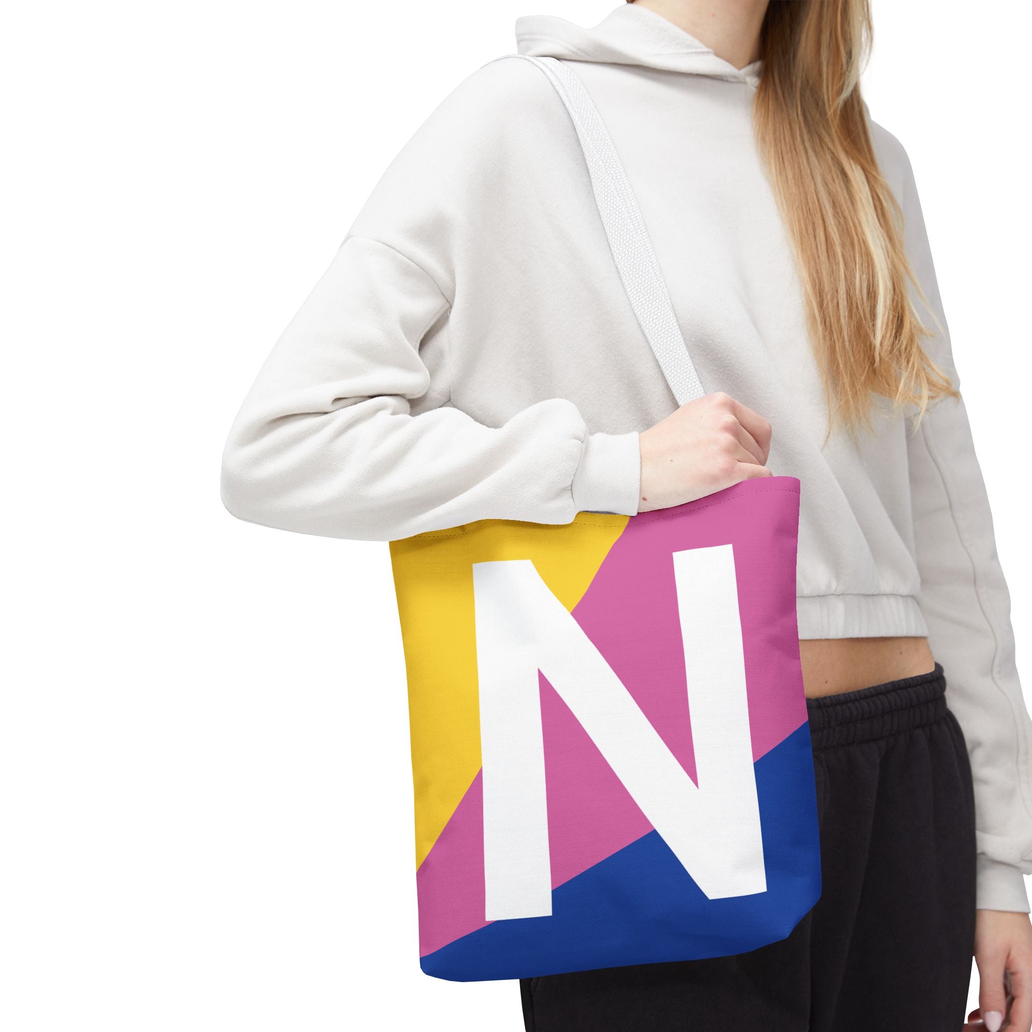 Monogram 'N' Colorblock Tote Bag — Personalized Initial N Shoulder Tote