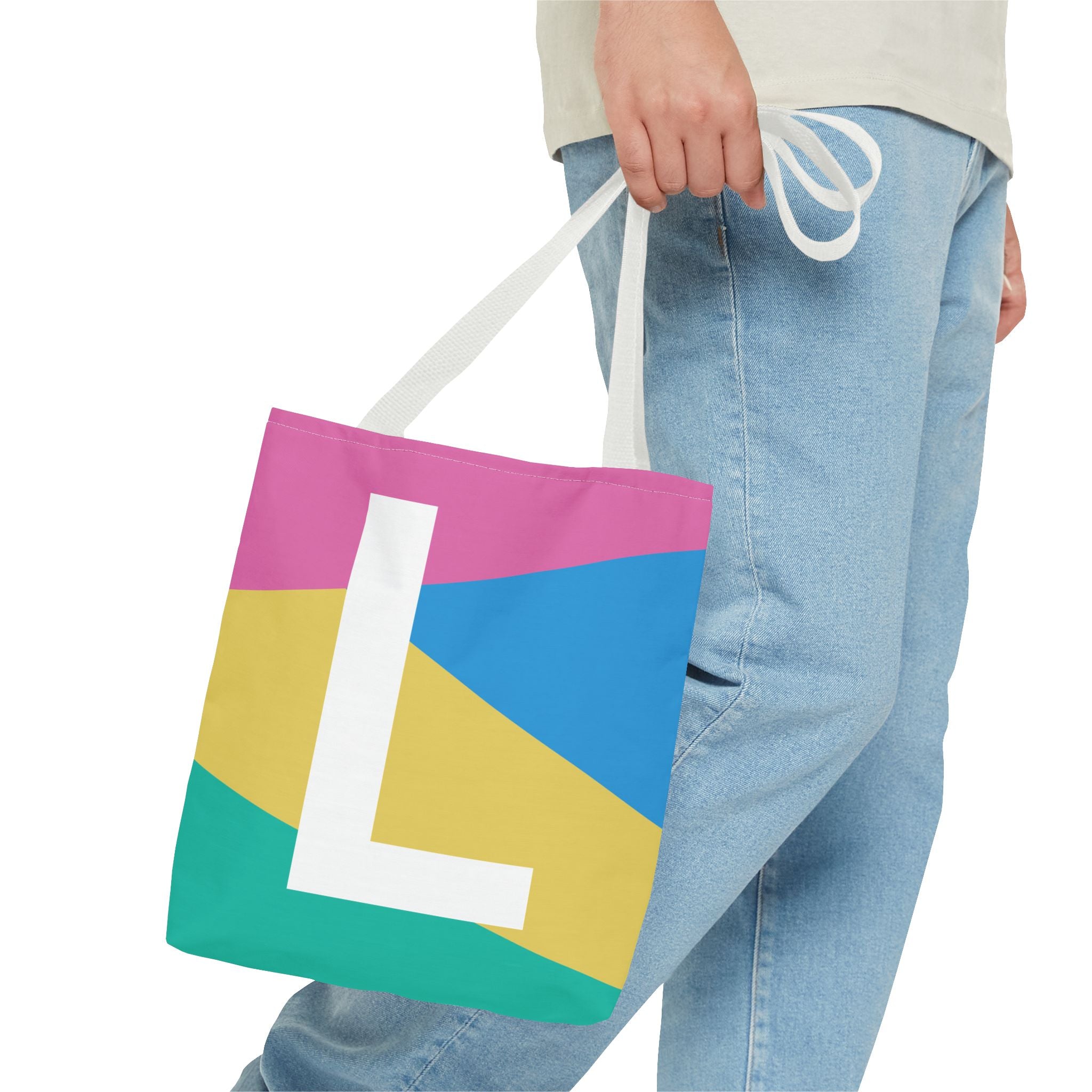 Monogram 'L' Colorblock Tote Bag — Personalized Initial L Shoulder Tote