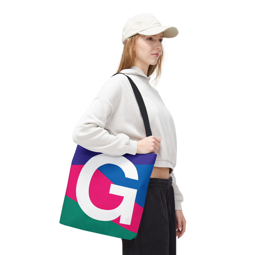 Monogram 'G' Colorblock Tote Bag — Personalized Initial G Shoulder Tote