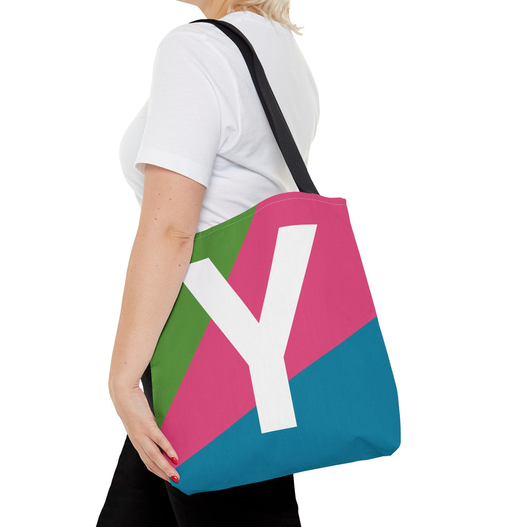 Monogram 'Y' Colorblock Tote Bag — Personalized Initial Y Shoulder Tote