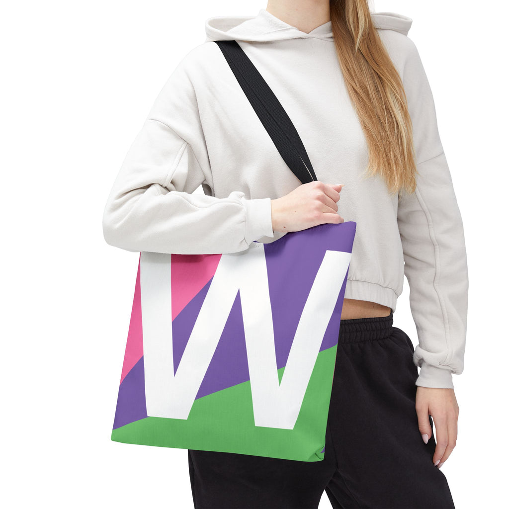 Monogram 'W' Colorblock Tote Bag — Personalized Initial W Shoulder Tote