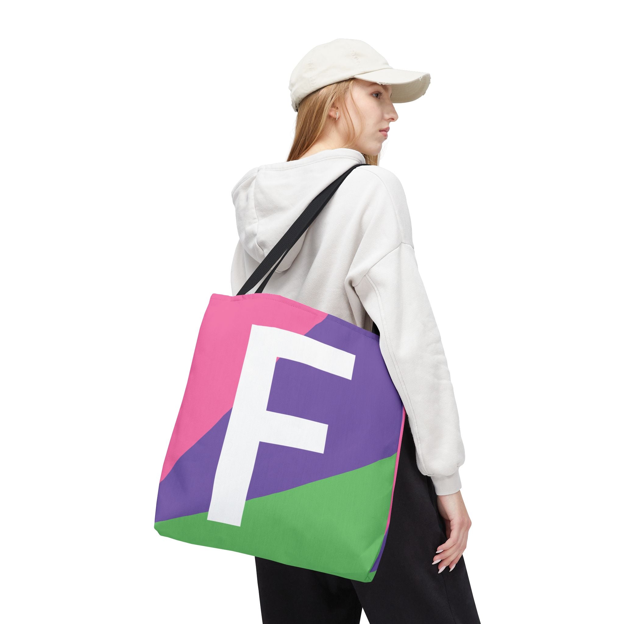 Monogram 'F' Colorblock Tote Bag — Personalized Initial F Shoulder Tote