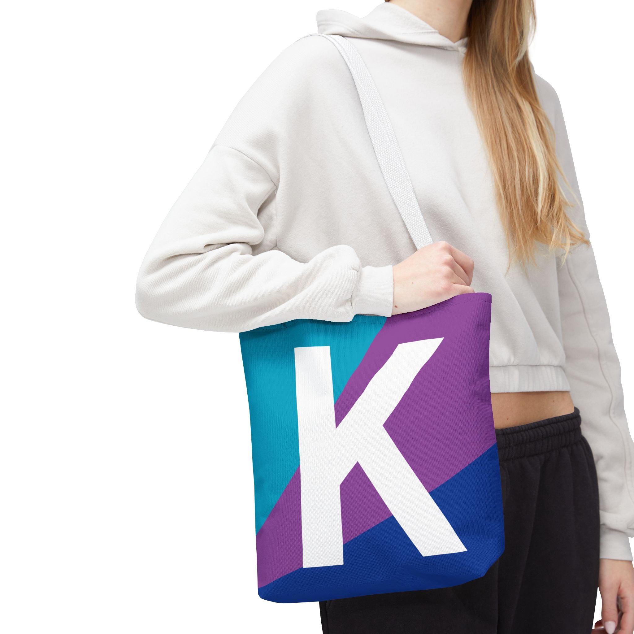 Monogram 'K' Colorblock Tote Bag — Personalized Initial K Shoulder Tote