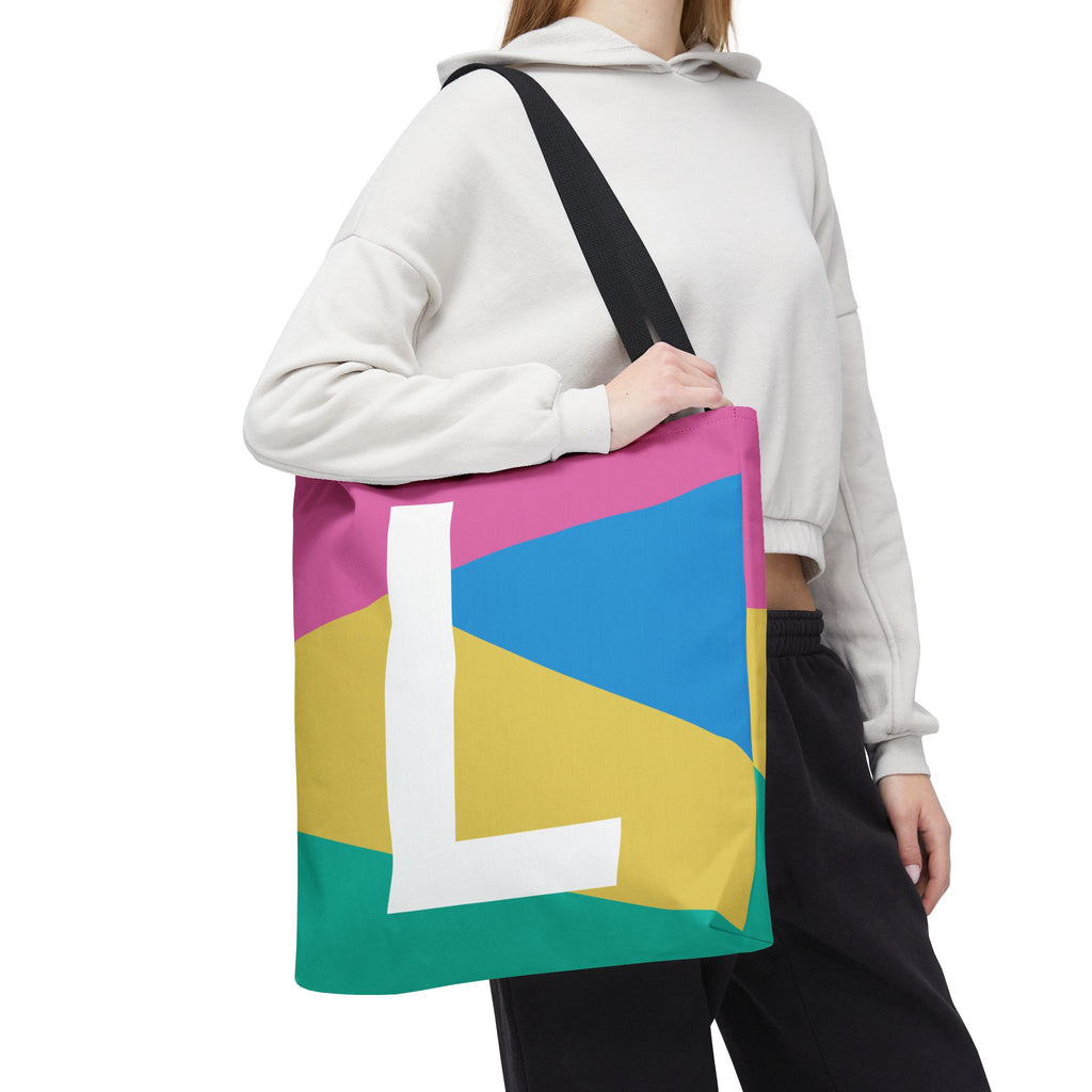 Monogram 'L' Colorblock Tote Bag — Personalized Initial L Shoulder Tote