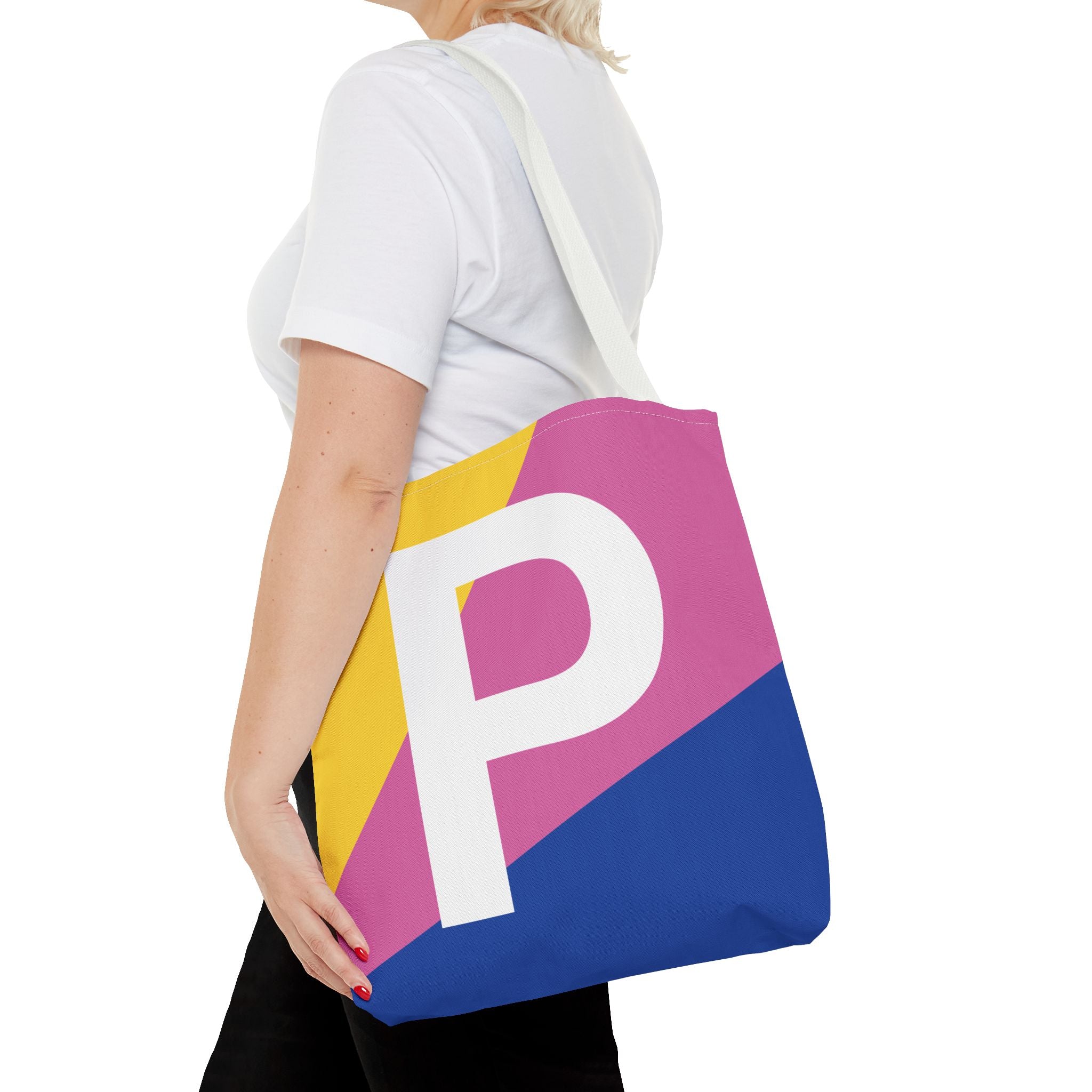Monogram 'P' Colorblock Tote Bag — Personalized Initial P Shoulder Tote