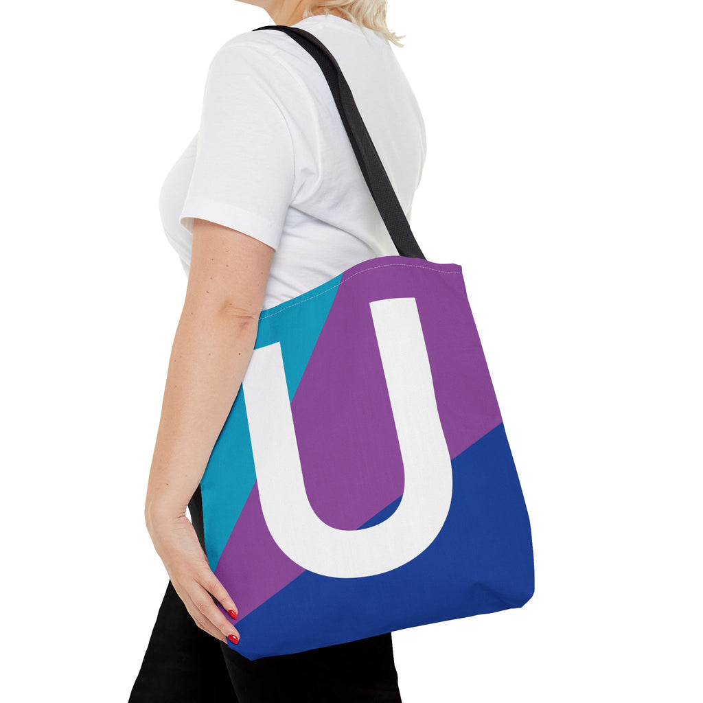 Monogram 'U' Colorblock Tote Bag — Personalized Initial U Shoulder Tote