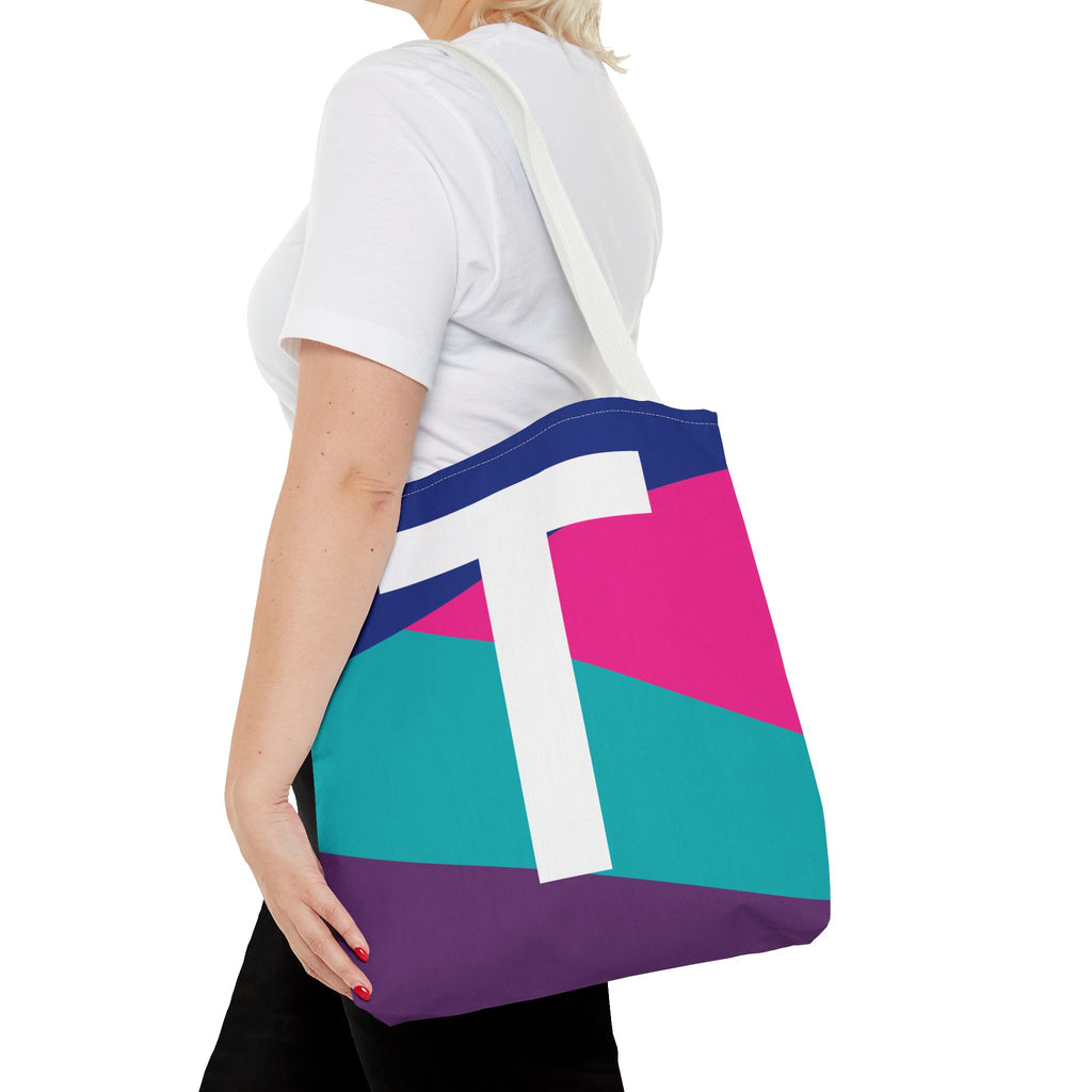 Monogram 'T' Colorblock Tote Bag — Personalized Initial T Shoulder Tote