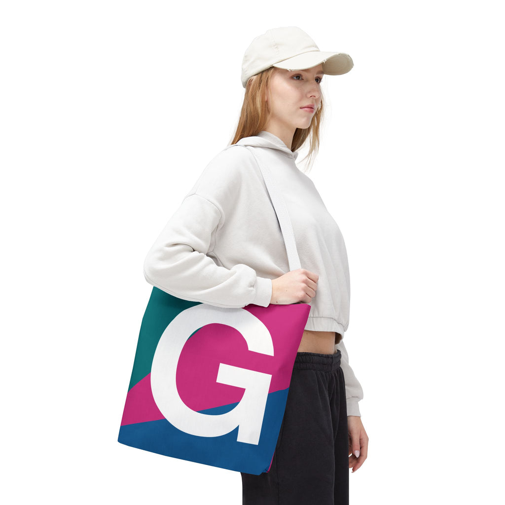 Monogram 'G' Colorblock Tote Bag — Personalized Initial G Shoulder Tote