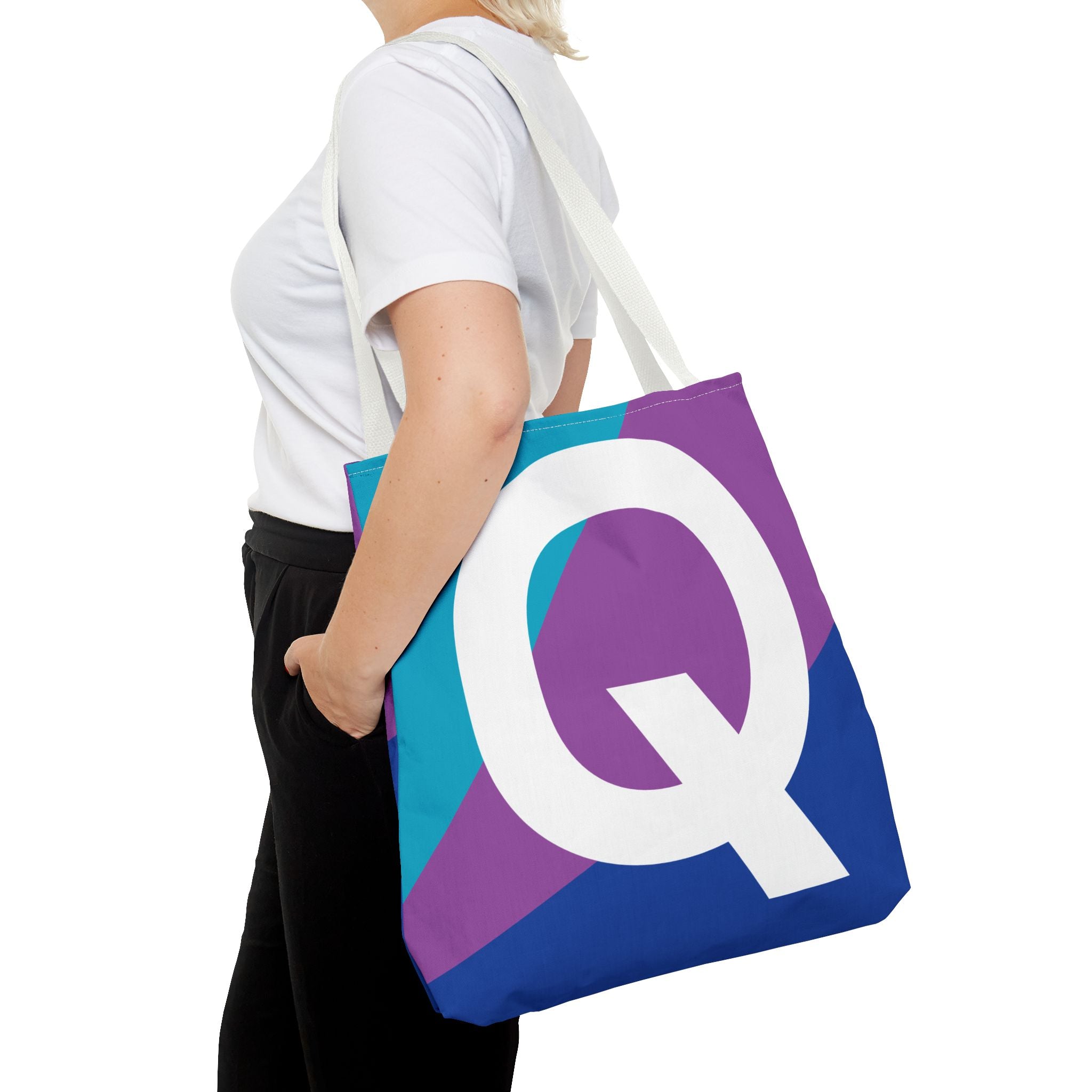 Monogram 'Q' Colorblock Tote Bag — Personalized Initial Q Shoulder Tote