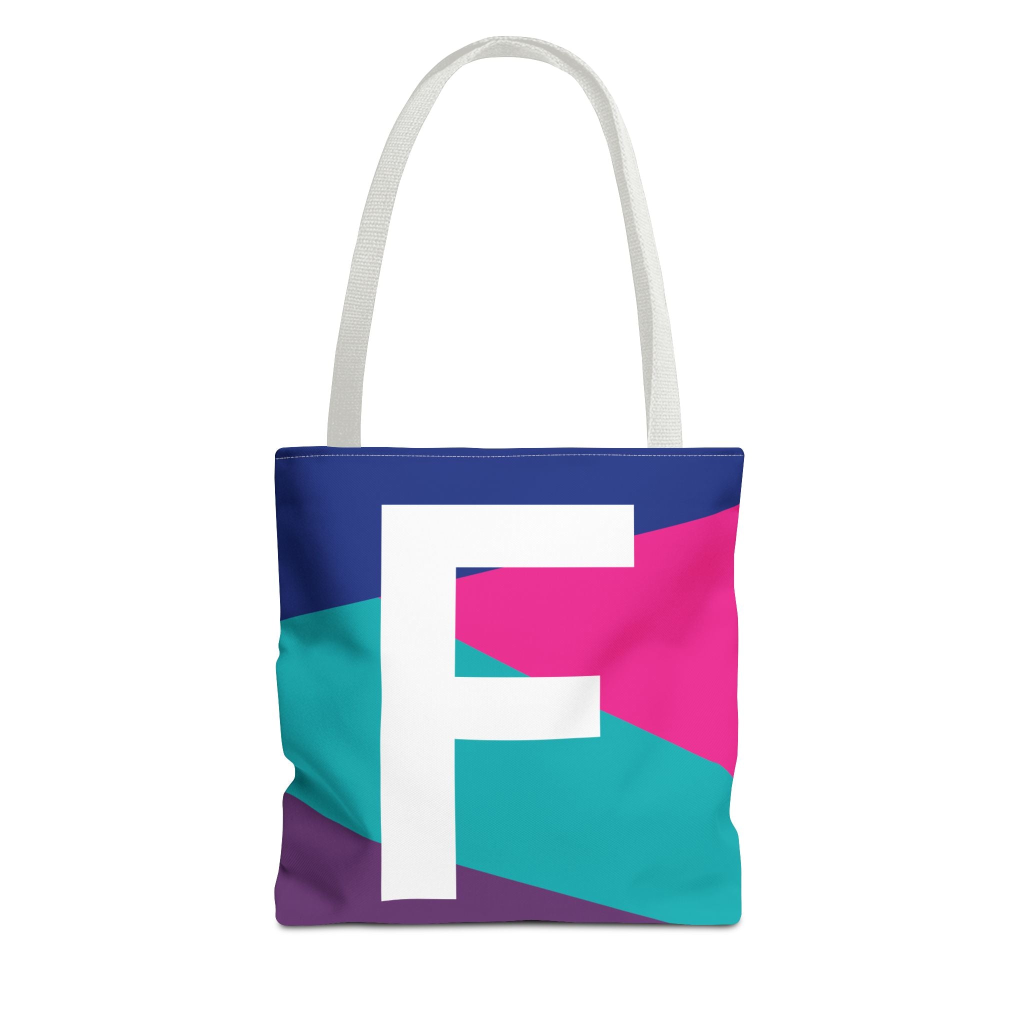 Monogram 'F' Colorblock Tote Bag — Personalized Initial F Shoulder Tote