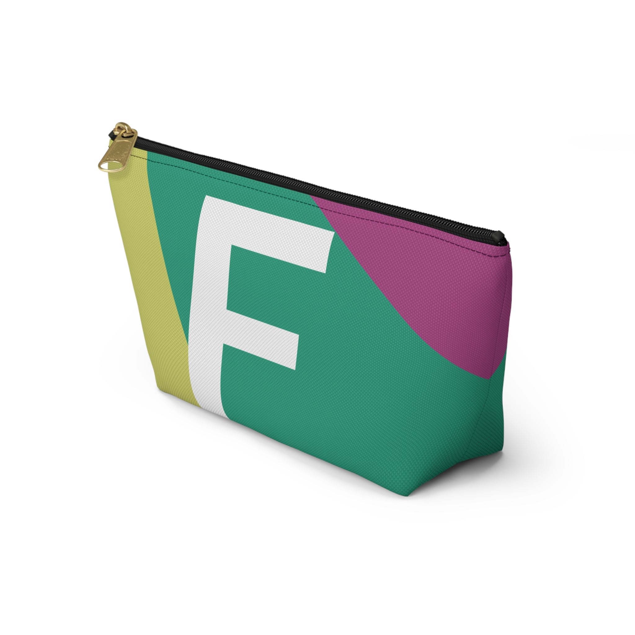 Initials Colorblock Accessory Pouch — Monogram F T-Bottom Cosmetic Bag