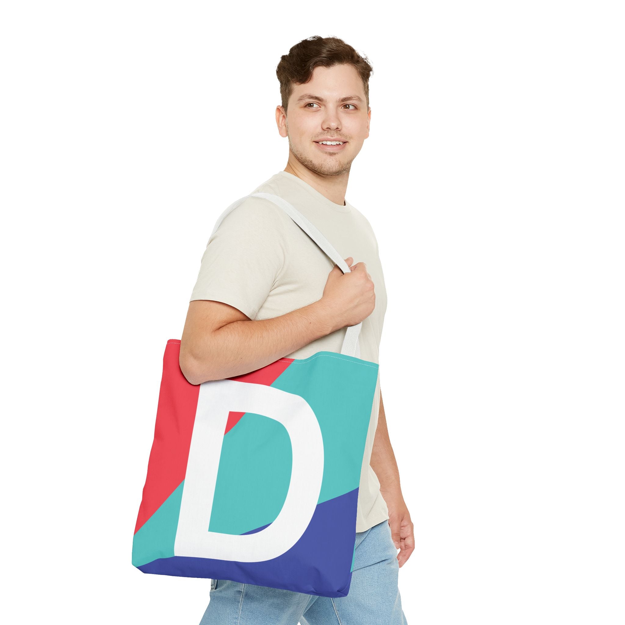 Monogram 'D' Colorblock Tote Bag — Personalized Initial D Shoulder Tote