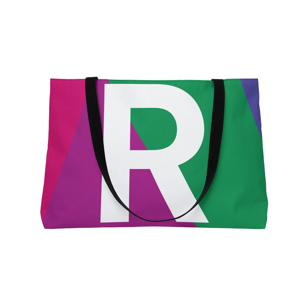 Personalized 'R' Colorblock Tote Bag — Monogram Weekender Tote