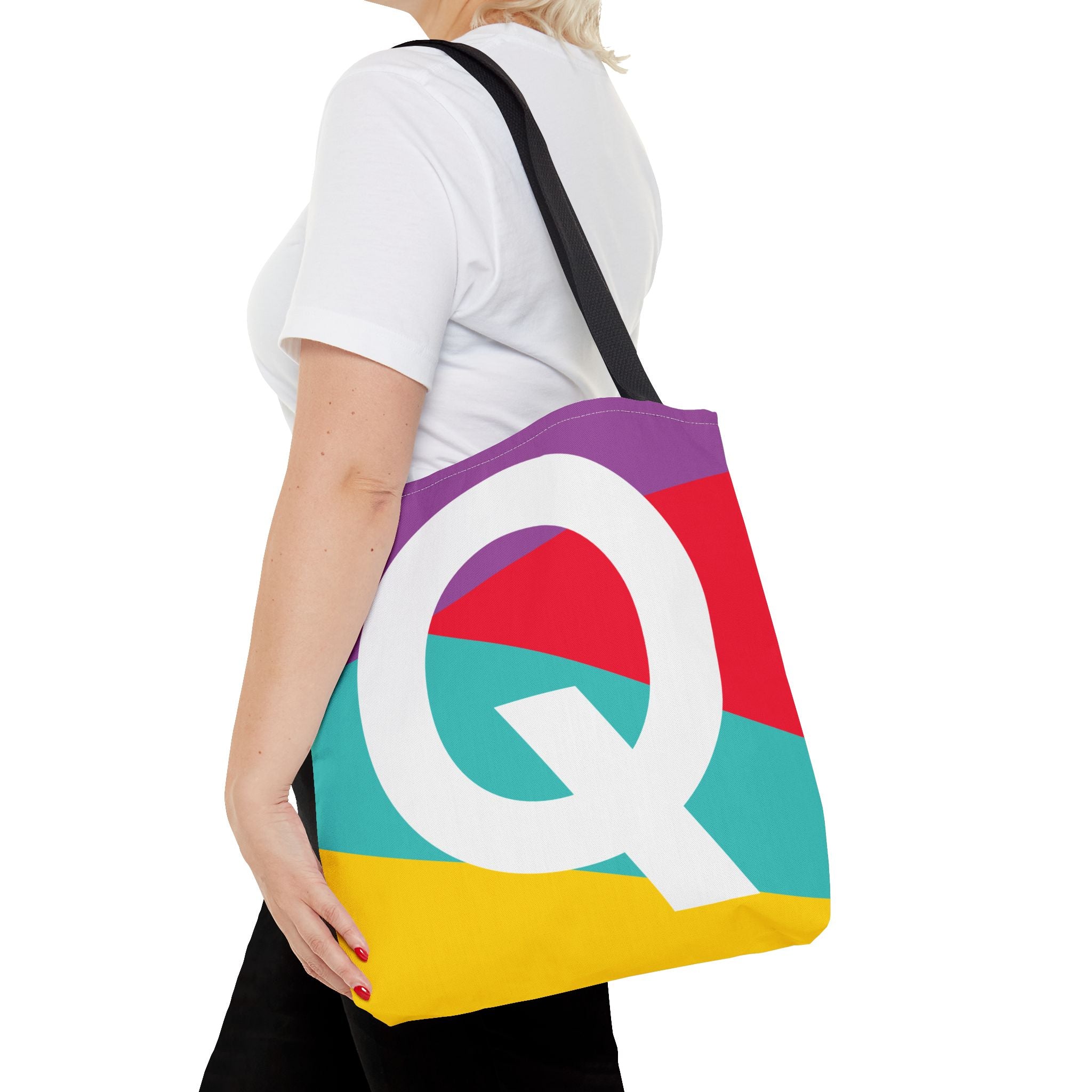 Monogram 'Q' Colorblock Tote Bag — Personalized Initial Q Shoulder Tote