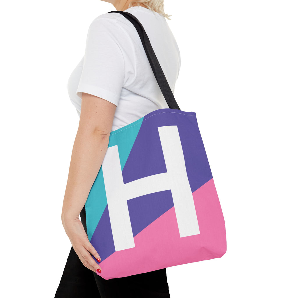 Monogram 'H' Colorblock Tote Bag — Personalized Initial H Shoulder Tote