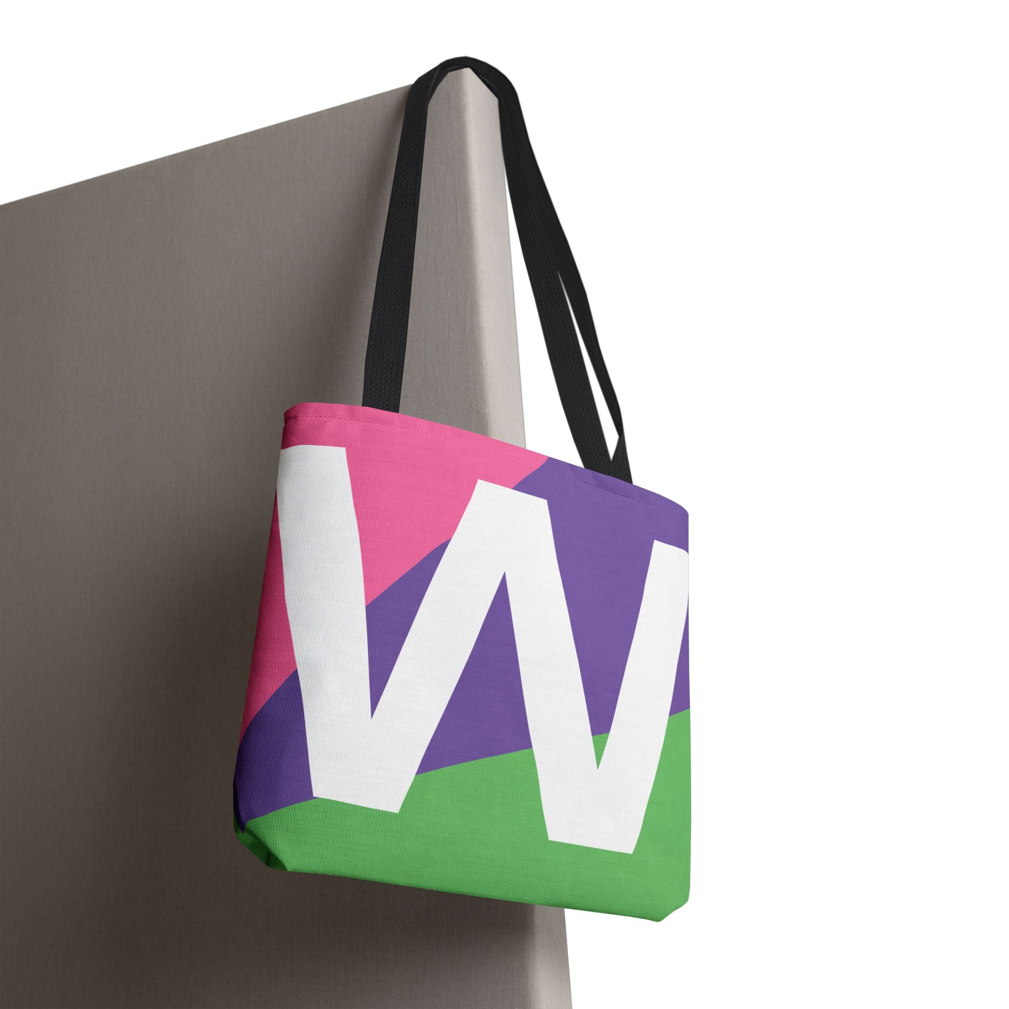 Monogram 'W' Colorblock Tote Bag — Personalized Initial W Shoulder Tote