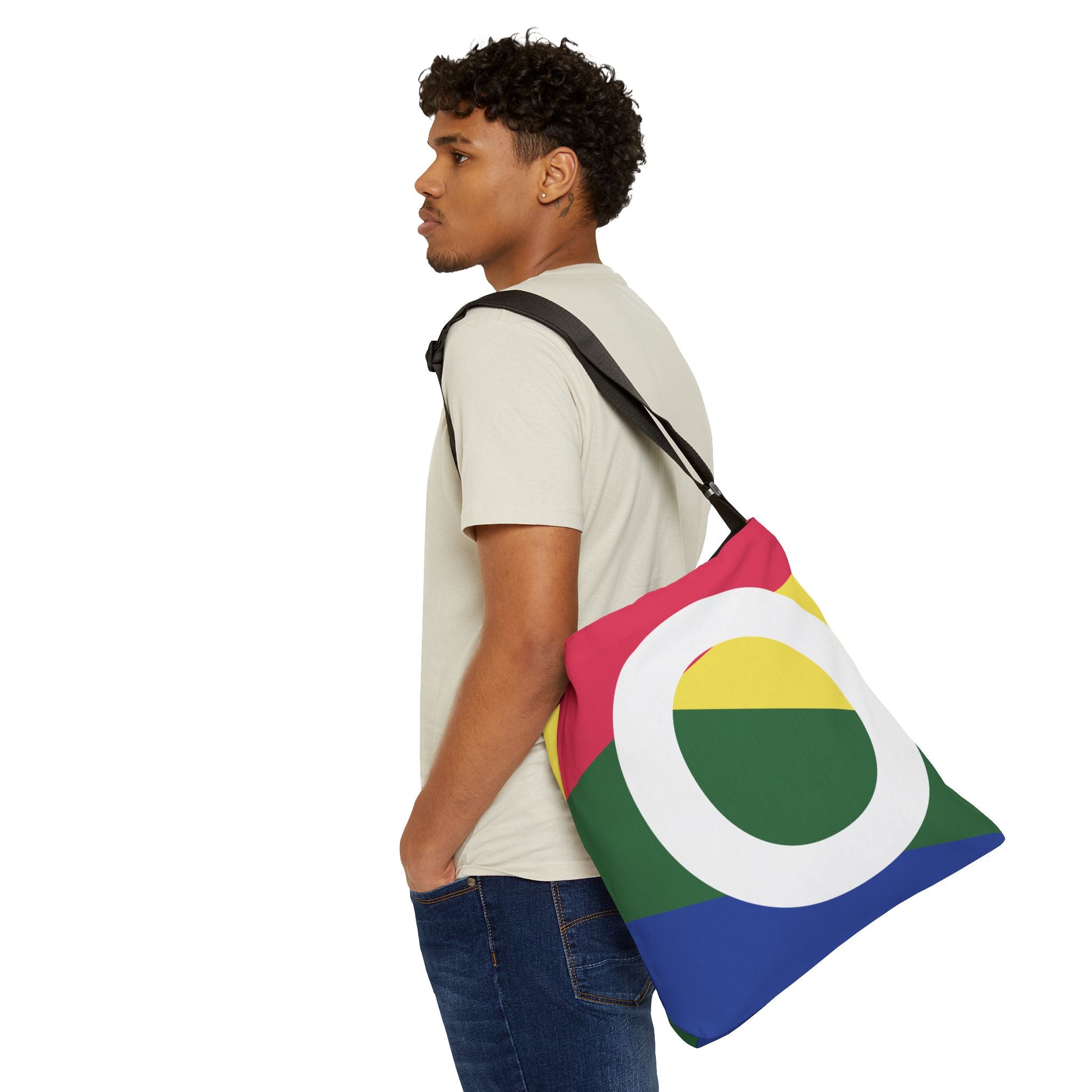 Initial Letter 'O' Colorblock Adjustable Tote Bag — Monogram Alphabet Shoulder Bag