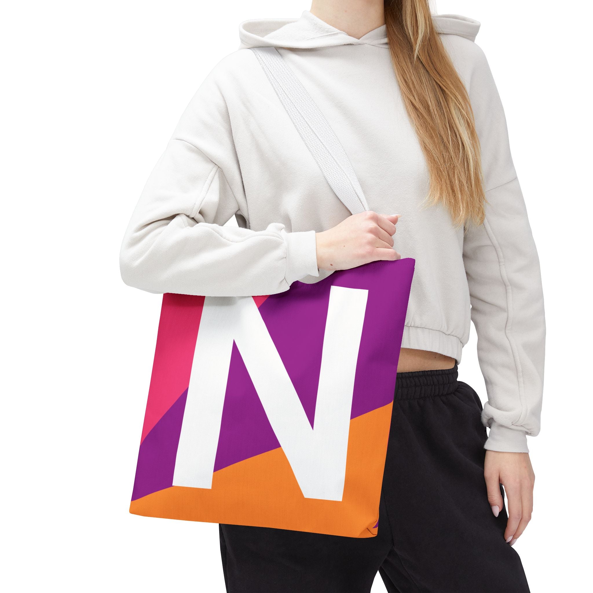 Monogram 'N' Colorblock Tote Bag — Personalized Initial N Shoulder Tote