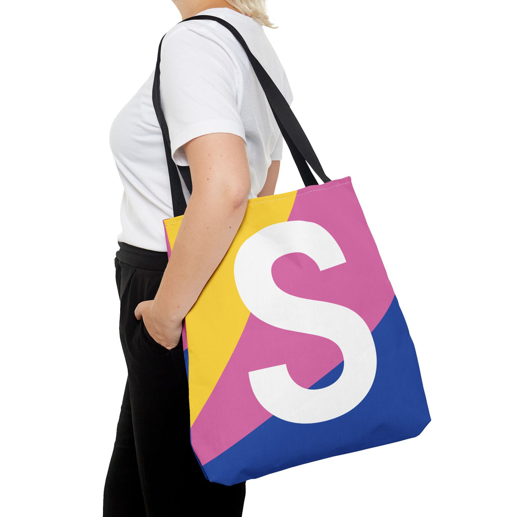 Monogram 'S' Colorblock Tote Bag — Personalized Initial S Shoulder Tote