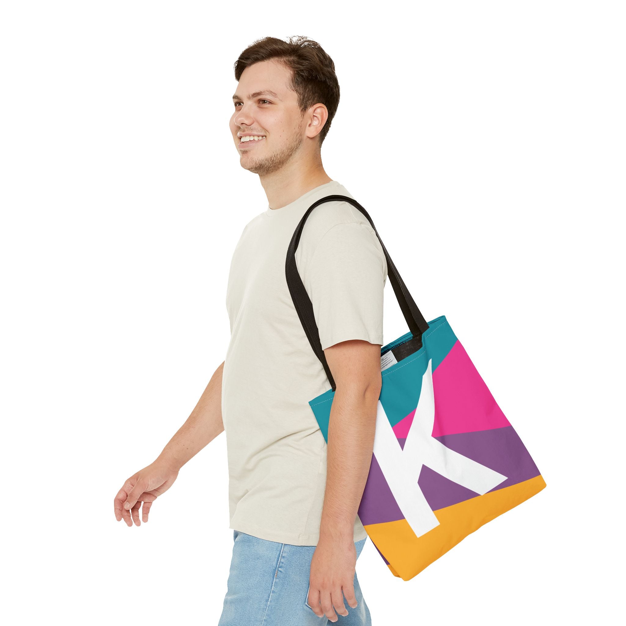 Monogram 'K' Colorblock Tote Bag — Personalized Initial K Shoulder Tote