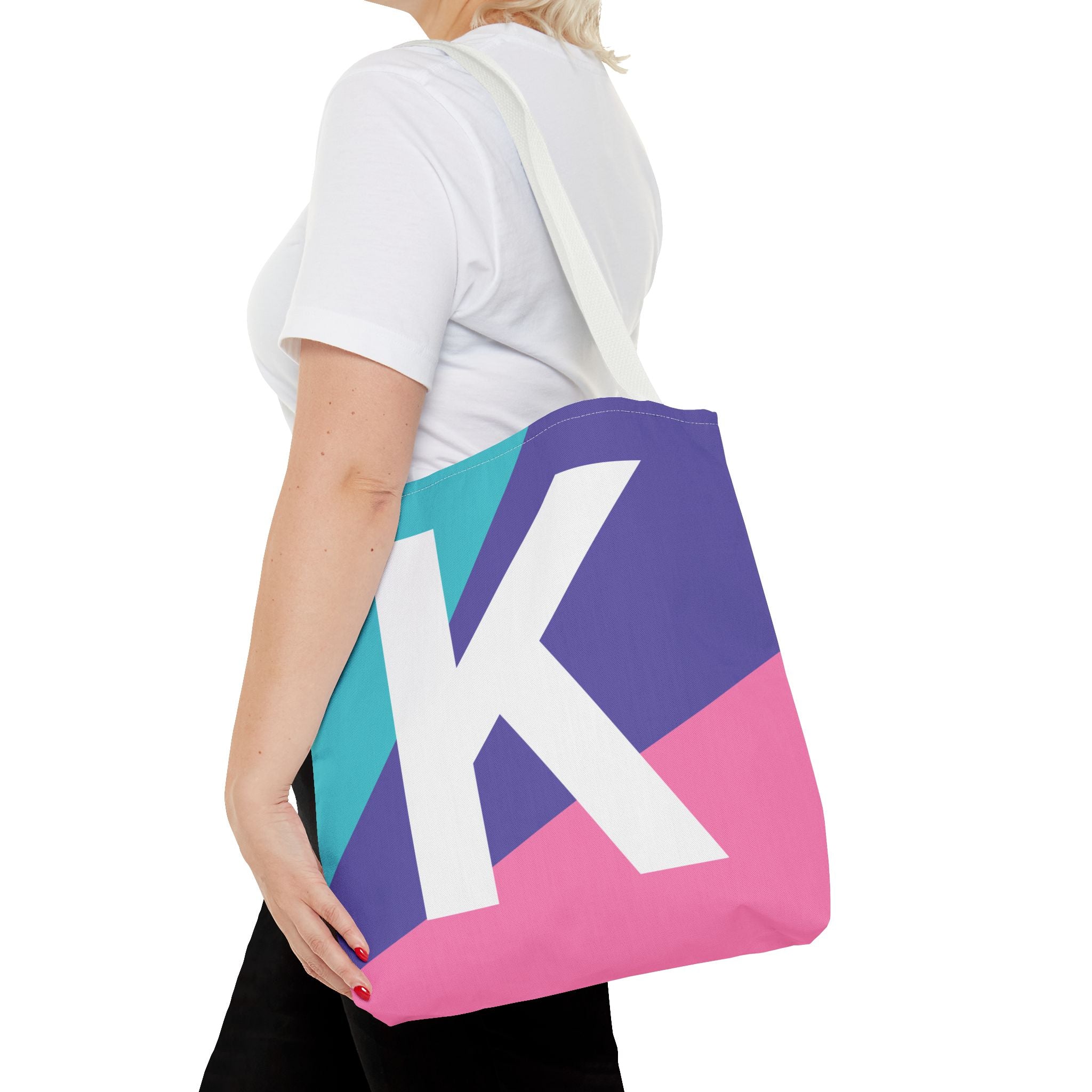 Monogram 'K' Colorblock Tote Bag — Personalized Initial K Shoulder Tote