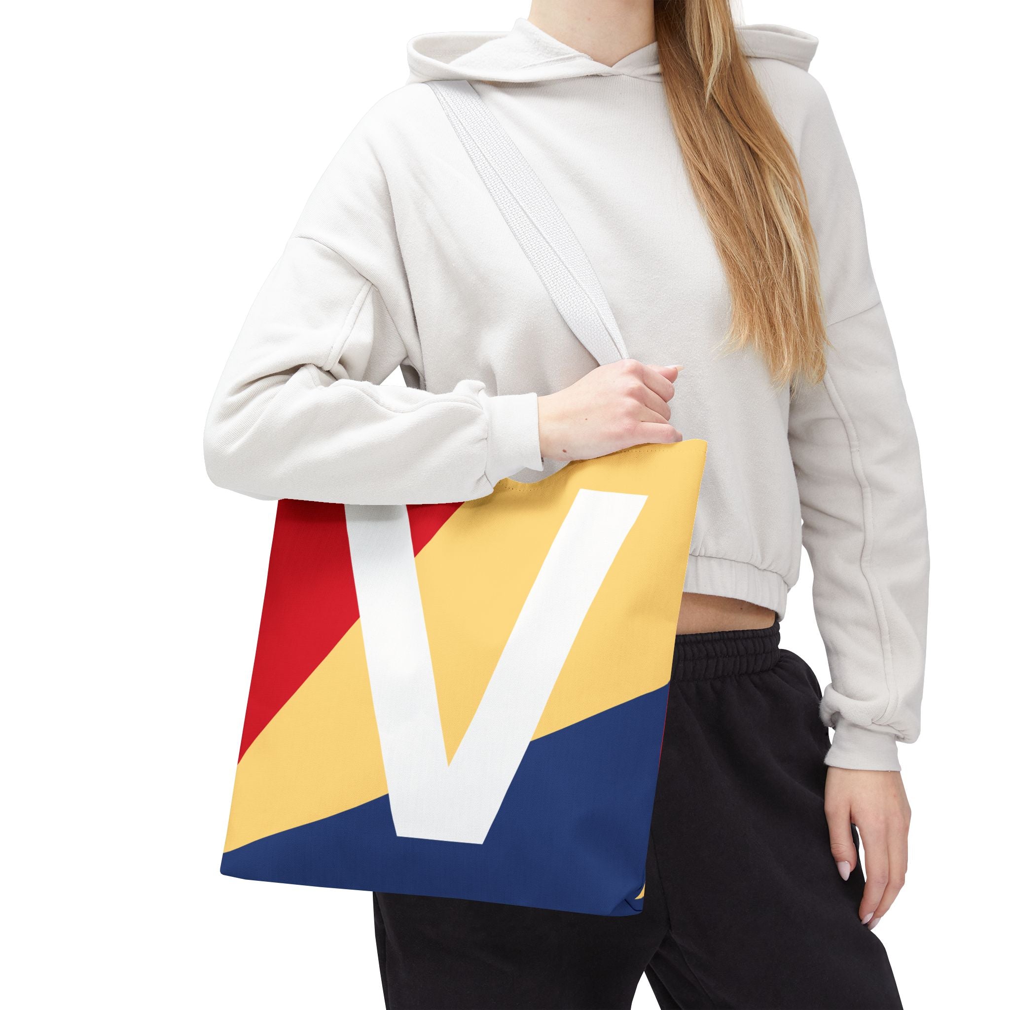 Monogram 'V' Colorblock Tote Bag — Personalized Initial V Shoulder Tote