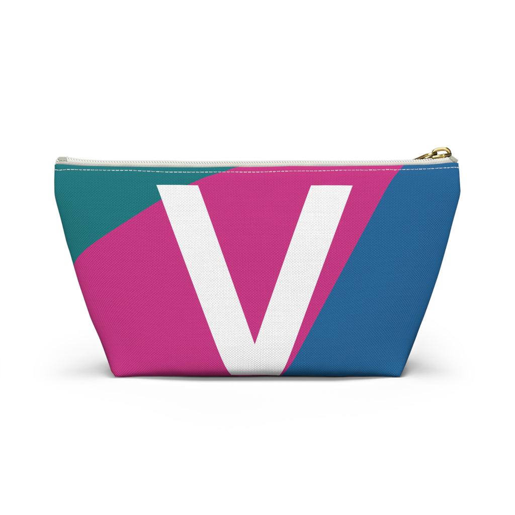 Initials Colorblock Accessory Pouch — Monogram V T-Bottom Cosmetic Bag