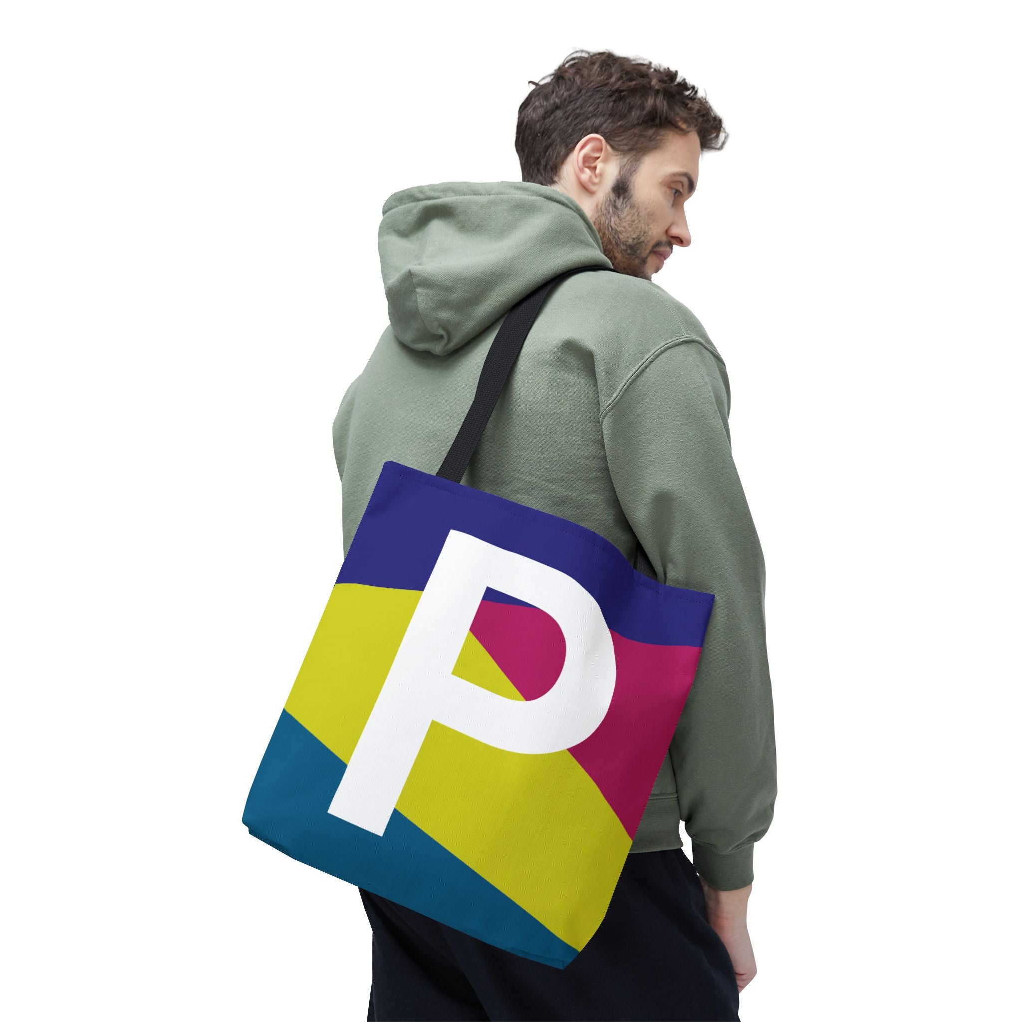 Monogram 'P' Colorblock Tote Bag — Personalized Initial P Shoulder Tote