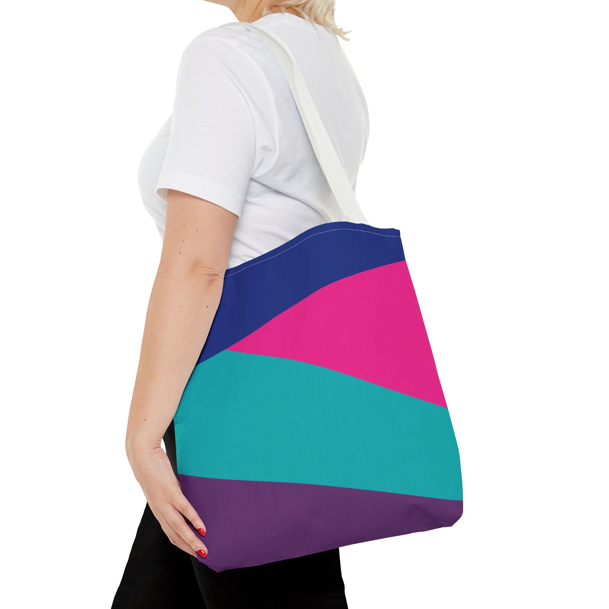 Retro 80s & 90s Inspired Color Block Tote Bag | Stylish Everyday Canvas Shoulder Bag