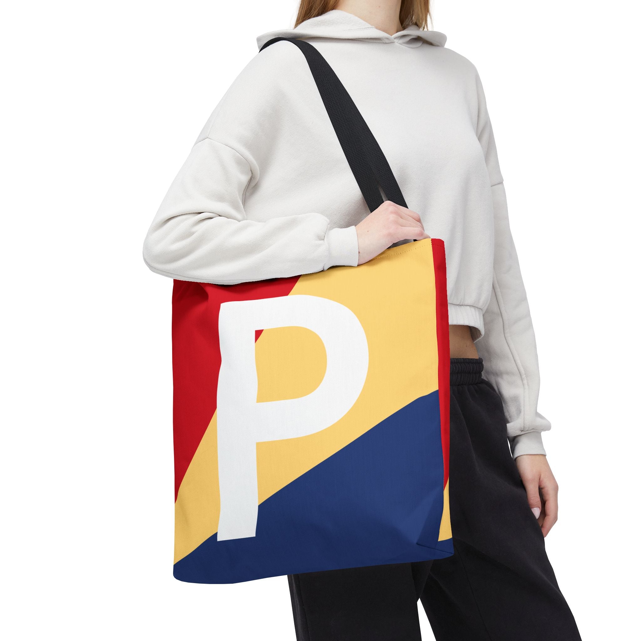 Monogram 'P' Colorblock Tote Bag — Personalized Initial P Shoulder Tote