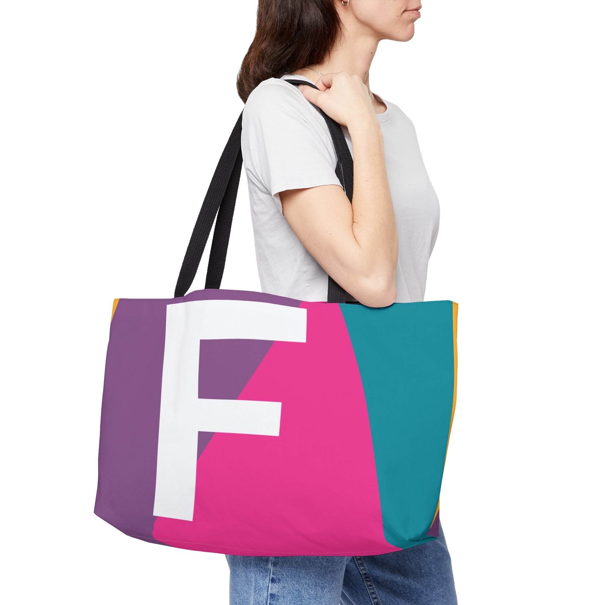 Personalized 'F' Colorblock Tote Bag — Monogram Weekender Tote