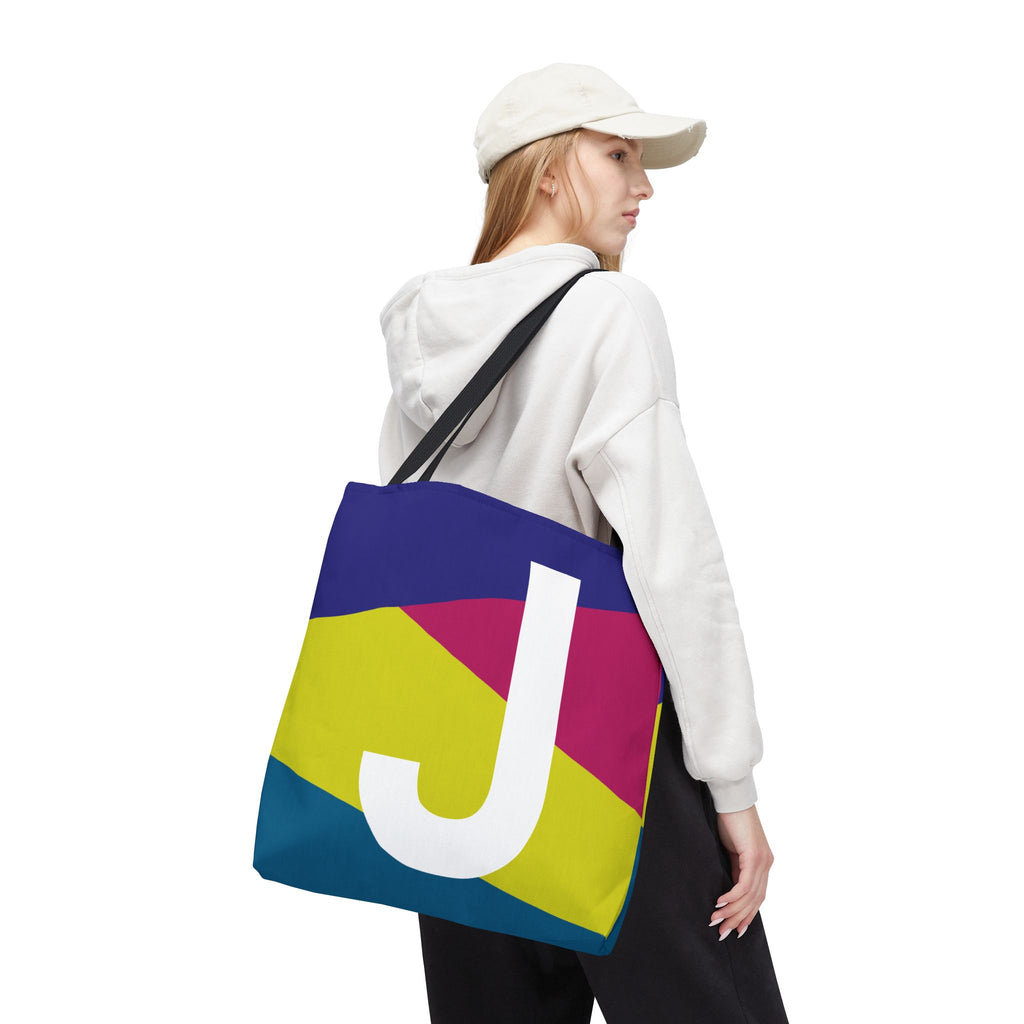 Monogram 'J' Colorblock Tote Bag — Personalized Initial J Shoulder Tote