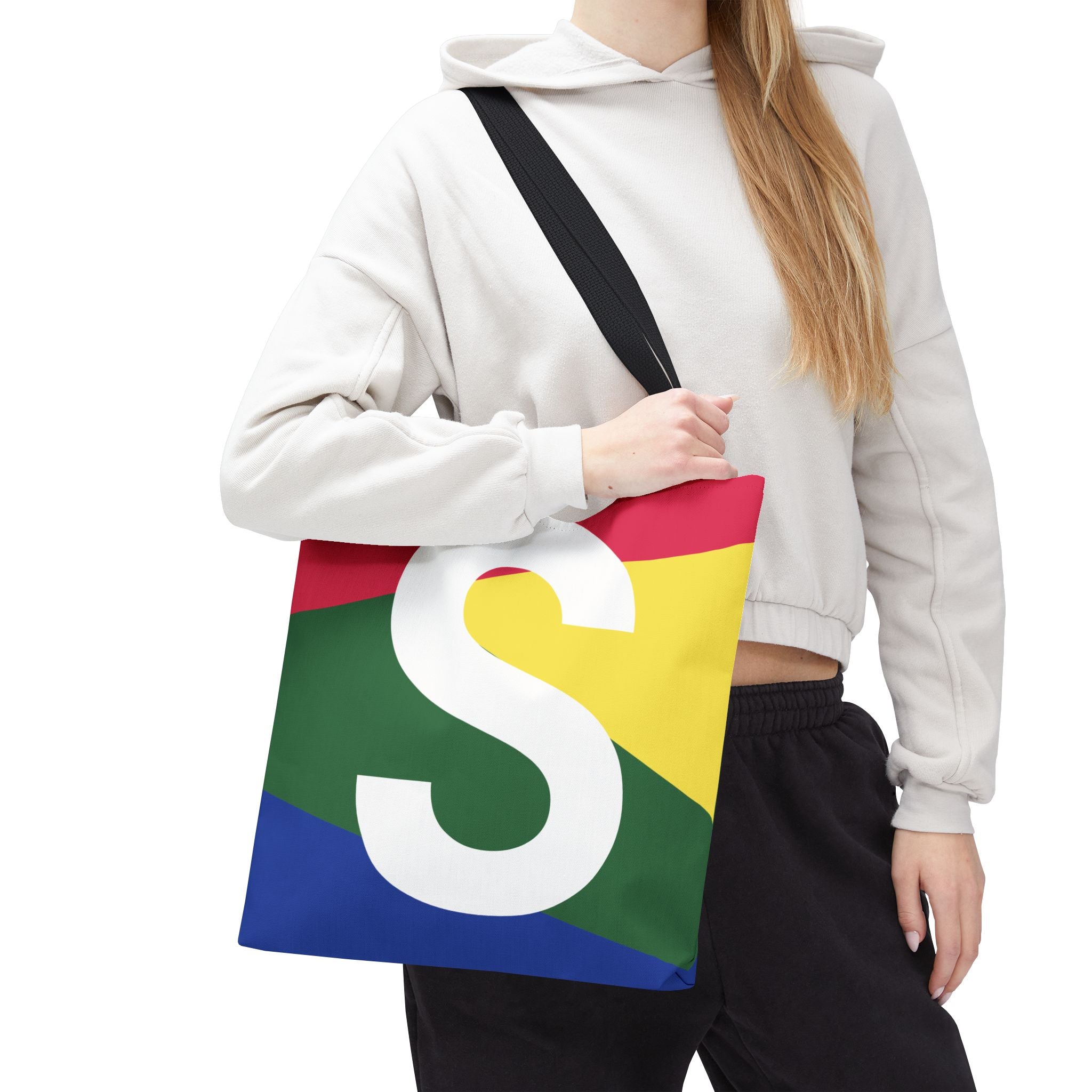 Monogram 'S' Colorblock Tote Bag — Personalized Initial S Shoulder Tote