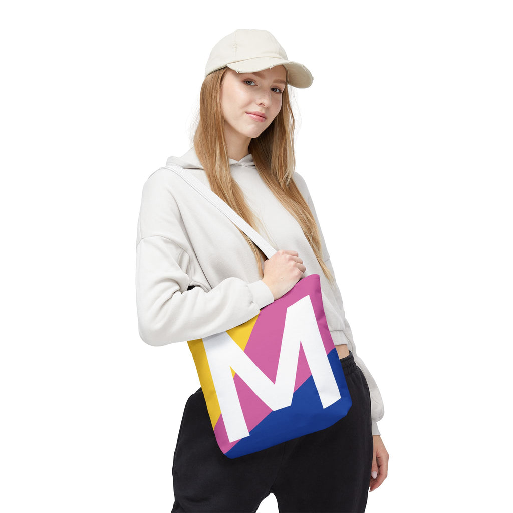 Monogram 'M' Colorblock Tote Bag — Personalized Initial M Shoulder Tote