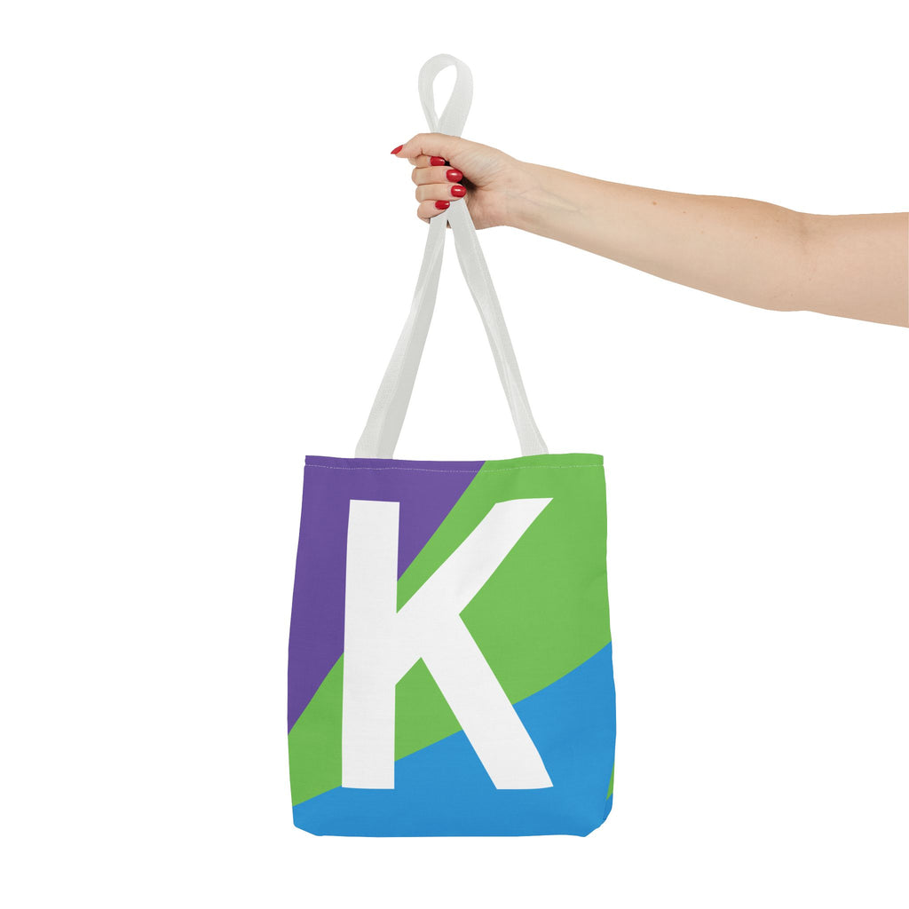 Monogram 'K' Colorblock Tote Bag — Personalized Initial K Shoulder Tote