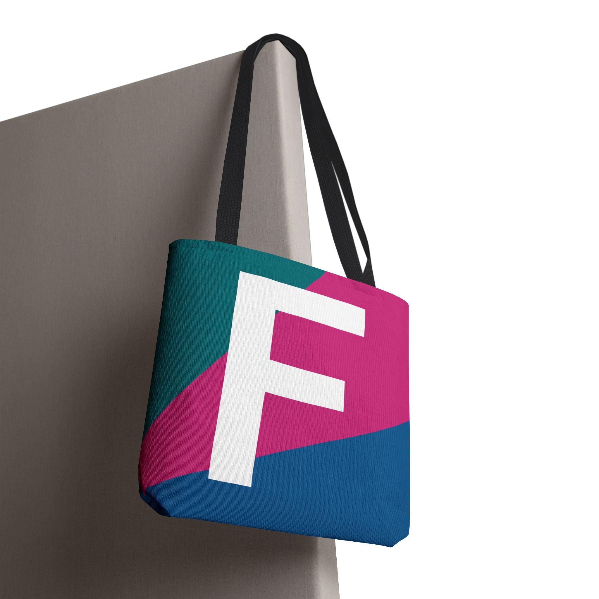 Monogram 'F' Colorblock Tote Bag — Personalized Initial F Shoulder Tote