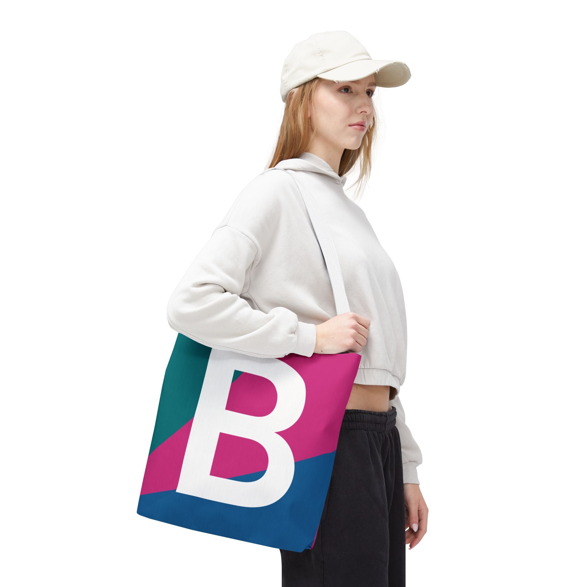Monogram 'B' Colorblock Tote Bag — Personalized Initial B Shoulder Tote
