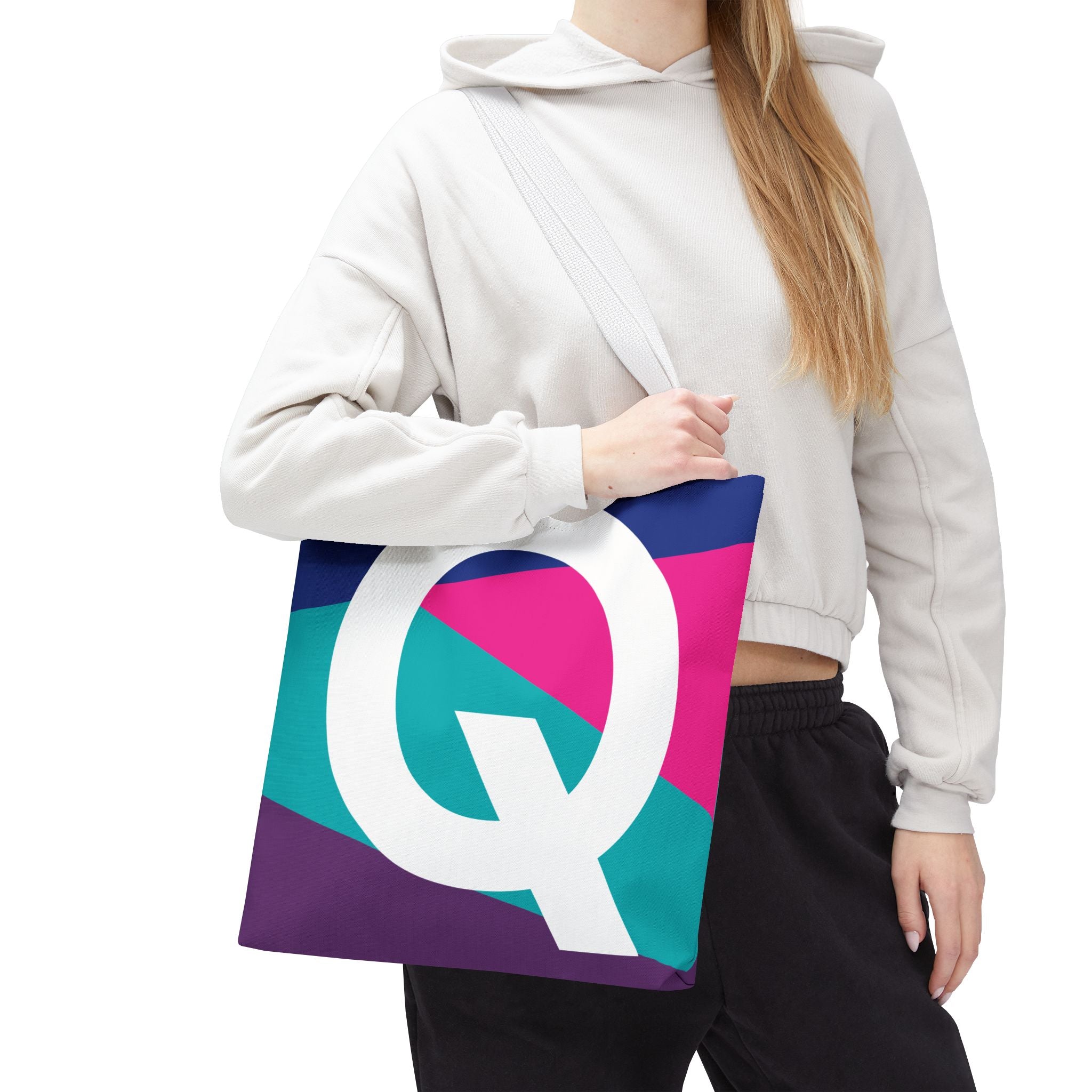 Monogram 'Q' Colorblock Tote Bag — Personalized Initial Q Shoulder Tote