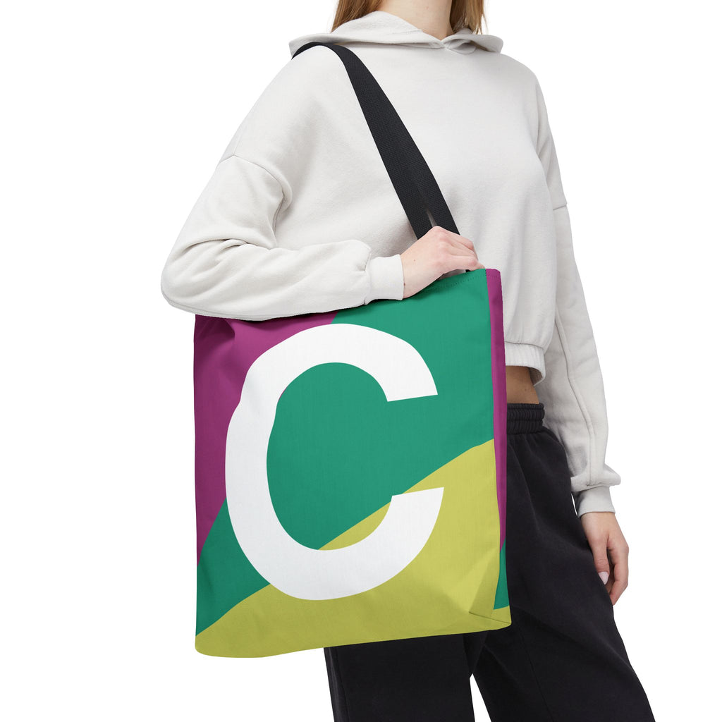 Monogram 'C' Colorblock Tote Bag — Personalized Initial C Shoulder Tote