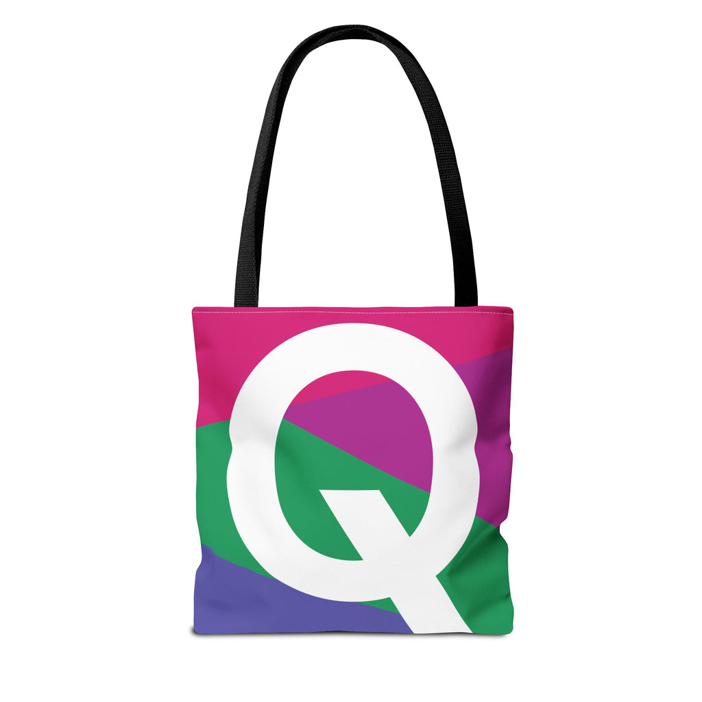 Monogram 'Q' Colorblock Tote Bag — Personalized Initial Q Shoulder Tote