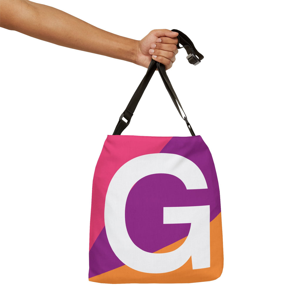 Initial Letter 'G' Colorblock Adjustable Tote Bag — Monogram Alphabet Shoulder Bag