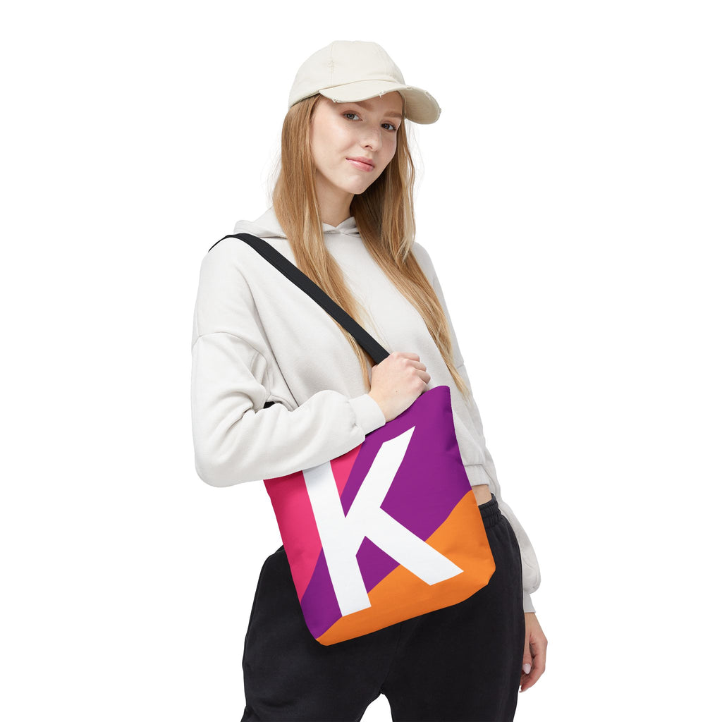 Monogram 'K' Colorblock Tote Bag — Personalized Initial K Shoulder Tote