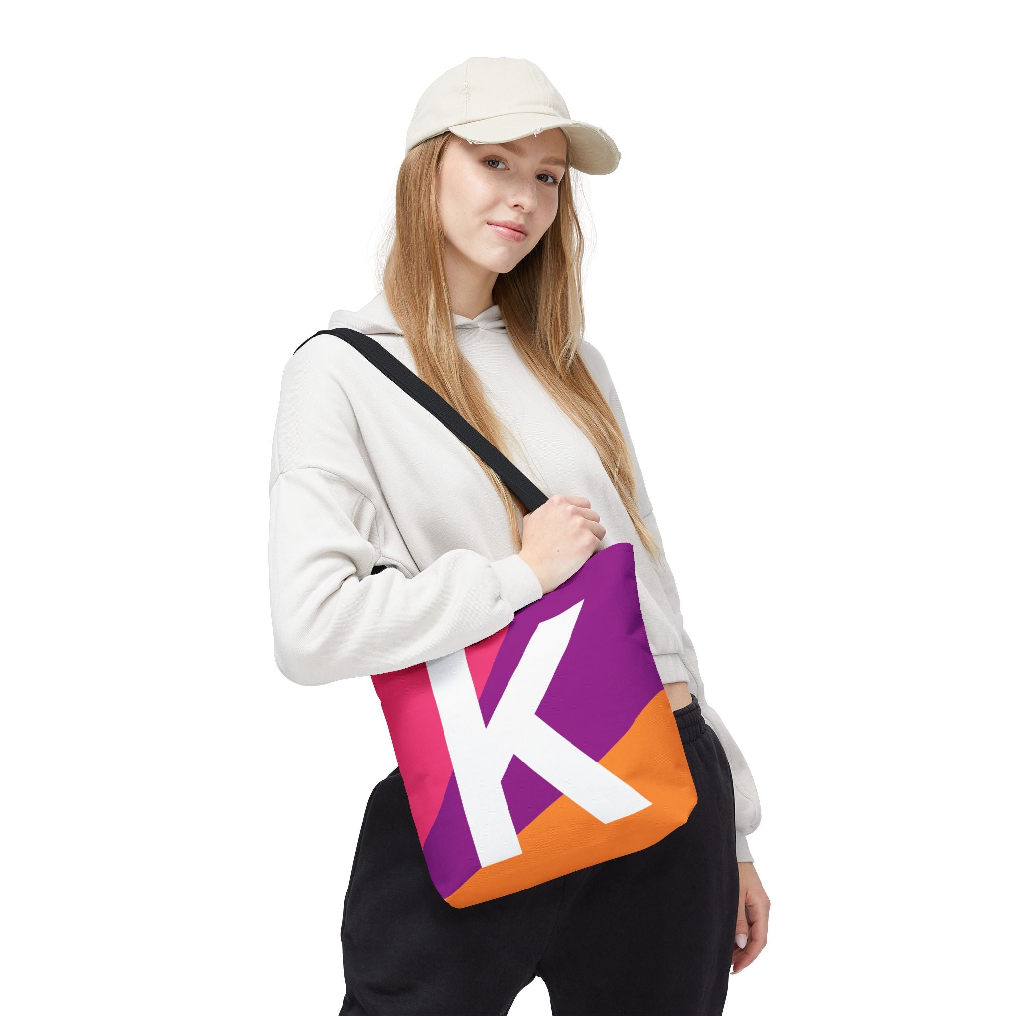 Monogram 'K' Colorblock Tote Bag — Personalized Initial K Shoulder Tote