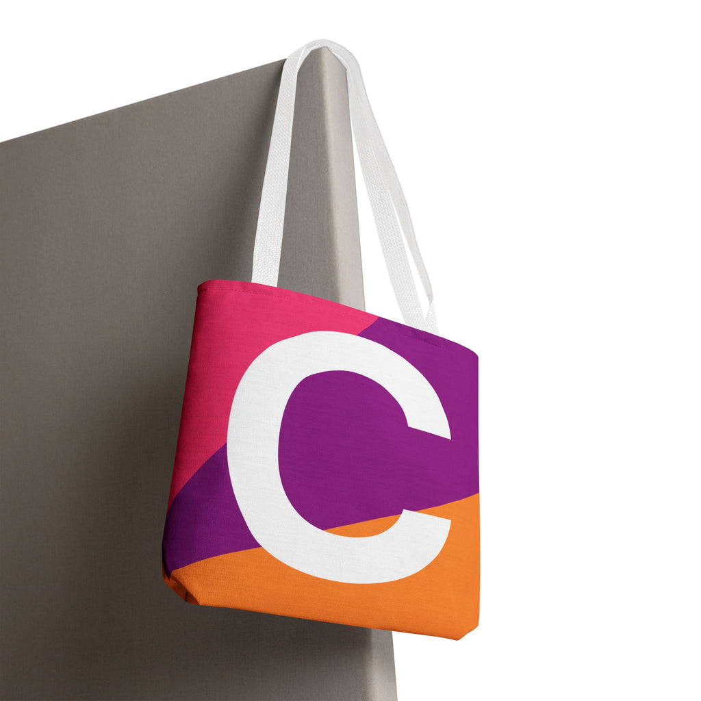 Monogram 'C' Colorblock Tote Bag — Personalized Initial C Shoulder Tote