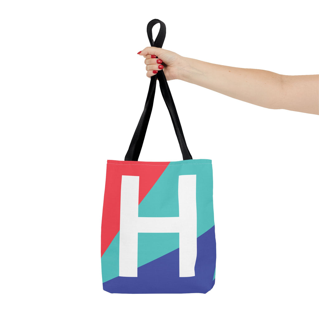 Monogram 'H' Colorblock Tote Bag — Personalized Initial H Shoulder Tote